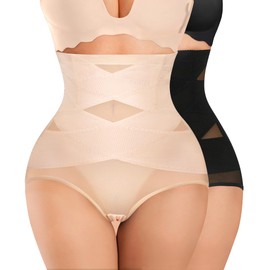 Nebility Womens' Tummy Control High Waist Trainer Body Shaper (US, Alpha, X-Large, Regular, Regular, Black/Beige 2pk)