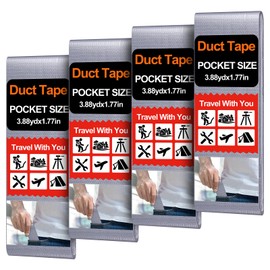 Innconee 4 Pack 1.77 in x 10 ft Travel Duct Tape Mini Pocket Size Flat Roll Flexible Heavy Duty Waterproof Tear by Hand for Repair Outdoor Emergency Gear EDC DIY Craft Camping Hiking (Silver)