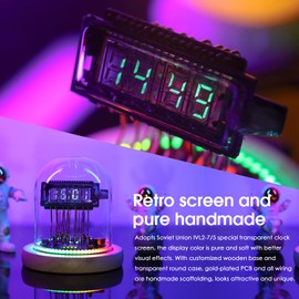 Douk Audio Vintage VFD Clock with WiFi Sync, RGB LED Backlight, Handcrafted Design for Home Decor, Nixie Tube-Inspired Mantel Shelf Clock