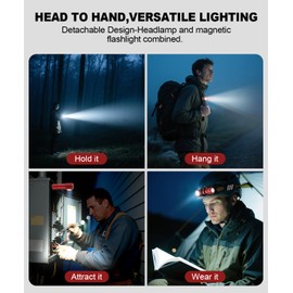 Spriak High Lumens LED Rechargeable Headlamp for Adults - Hard Hat Light Running Head Lamp with Red Light, Magnet, 180° Tilt, 7 Modes, Detachable Flashlight & Headband, Outdoor, Emergency Use 2PC Red