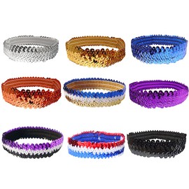 mollensiuer 10Pcs Elastic Sequin Headband Sport Head Band Adjustable Size Headband Party Favors Hairband for Fashion Sports Dance Party Favor, Random Color