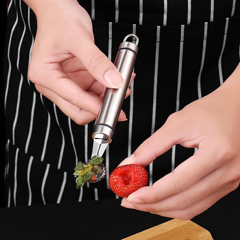 Silver Stainless Steel Strawberry Huller and Tomato Stem Corer Tool