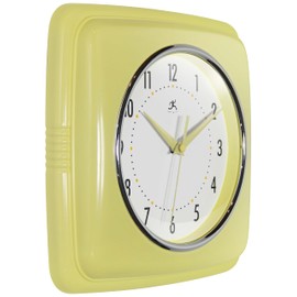 Infinity Instruments Retro Wall Clock - 9 Inch Square Clock - Silent Non-Ticking Mid Century Modern - Kitchen Clock Office Clock Diner Wall Clock - Vintage Wall Clock Decorative - Yellow