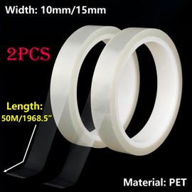 Qrity 2 Rolls High Temperature Tape PET Tape, 15mm x 50m Heat Resistant Tape, Fixing for electronics, 3D Printers, Transparent
