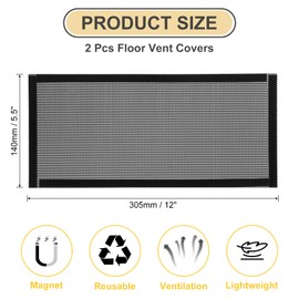 sourcing map 2Pcs Floor Vent Covers, 12"x5.5" Magnetic Floor Register Screen, Air Vent Mesh Filters for Floor Wall Ceiling Catch Debris, Black