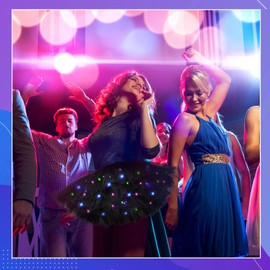 2 Pack LED Tutu Skirt Light up Tutus 5 Layered Neon Tulle Skirt for Women 80's Party Carnival Costume Glitter(Black)