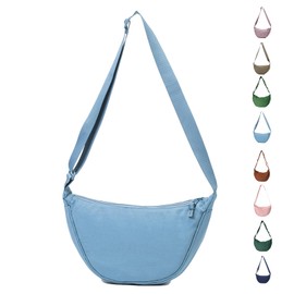 LOCCY Women's Half Moon Crossbody Shoulder Bag, Hobo Halfmoon Bag, Plain Nylon Crossbody Bag, Women's Half Moon Shoulder Bag with Adjustable Shoulder Strap for Women Travel, lightblue