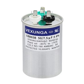 VEXUNGA 50/7.5 uF 50+7.5 MFD 370V or 440V Dual Run Start Round A/C Capacitor CBB65 CBB65B Air Conditioner Capacitors for AC Unit Fan Motor Start or Heat Pump or Condenser Straight Cool