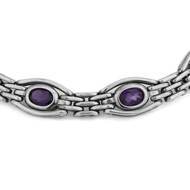 Vanbelle Sterling Silver Jewelry - Rhodium Plated with 925 Stamp - Fancy Oval Link Gate Bracelet with Natural Amethyst Stones - Elegant Handcrafted - for Women