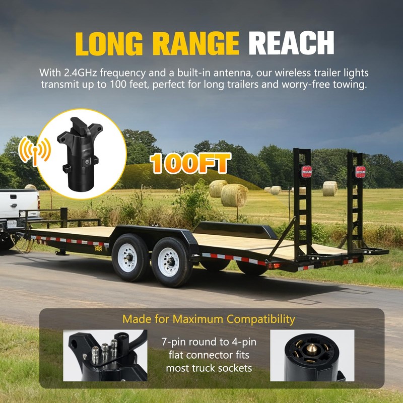 Wireless Trailer Lights Kit, Adjustable Magnetic Towing Lights with Brake