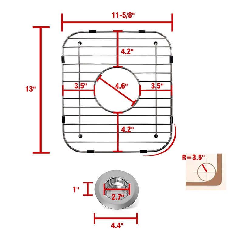 Stainless Steel Kitchen Sink Grid,13.2" x 11.6" x 1.2" Sink