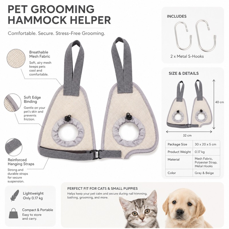 Pet Grooming Hammock for Cats & Small Dogs – Breathable