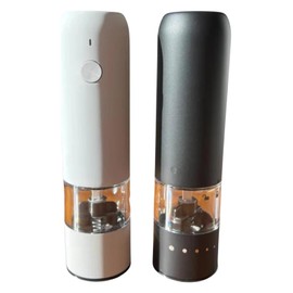 Electric Salt and Pepper Grinder Set – 2-Piece Compact Tabletop Design, Black and White, Adjustable Coarseness, Ideal for Home, Travel, and Outdoor Use