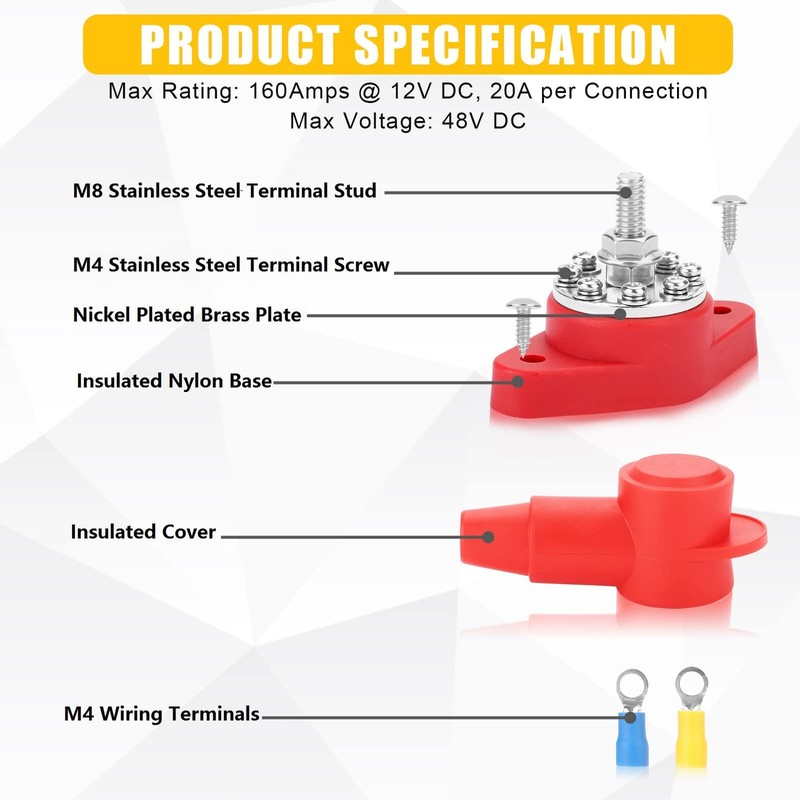 160A BusBar Distribution Block, 12V M8 BusBar Box with 8