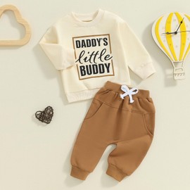 Loalirando Boys Girls 2 Piece Long Sleeve Sweatshirt + Elastic Pants Set (0-3 Years), Beige Brown
