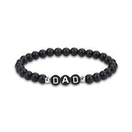Father Day Gifts for Dads Birthday Gift from Daughter Son Daddy Black Bead Bracelet Gifts for Dads Who Have Everything Elastic Natural Stone Bracelet to Dad