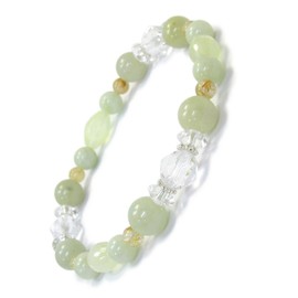 Shinjuku Silver Collection Precious 5 July birthstone Jade Green Prehnite Star Cut Crystal Bracelet, Length 17.5 cm (Women's Large) Popular Natural Stone Power Stone