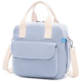 Lunch Bag for Women, Corduroy Insulated Lunch Box, Large Crossbody Cooler with Adjustable Strap, Reusable Blue Lunch Bags for Work School or Picnic