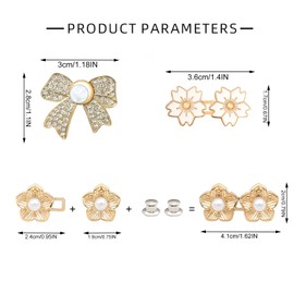 6 Sets Jeans Button Pant Waist Tightener for Women,Adjustable Waist Buckle Clip for Loose Pants, Skirts, Sleeves,No Sew & No Tools Detachable Decorative Buckles, Waistband Instant Pants Tightener Pins