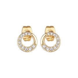 Elli Women's Stud Earrings Circle Geo Gold Colour with Crystals, Brass, Crystal