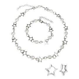 KGDUYC 1 Set Necklaces - Star Earrings, Adjustable Pearl Necklace, Cool Gothic Gift, Birthday Party, Teen Jewelry (Necklace+Bracelet+Earrings)