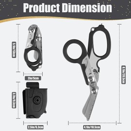 6 in 1 Emergency Response Shears Emergency Scissors Tool Stainless Steel Foldable Scissors Pliers with Strap Cutter and Glass Default (Black with Holster)
