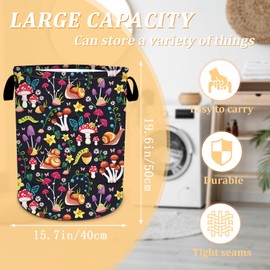 Mushroom Laundry Basket,Wild Species Garden Theme Laundry Hamper Foldable Waterproof Tote Bag Dirty Clothes Storage Bucket Toy Organizer for Bathroom/Laundry/Bedroom 15.7"x19.6"