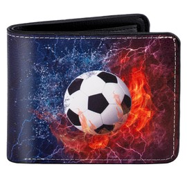 Kids Wallet, Soccer Boys Wallet for Kids Ages 5-7 8-10 9-12, Cool Leather Bifold Rfid Blocking Wallet With Coin Pocket ld Window for Teen Boys Men Youth Birthday Christmas Gifts