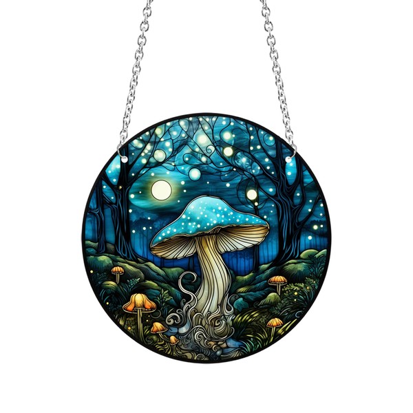Xuoxeji Mushroom Stained Acrylic Window Hanging, 20cm/7.87in Mushroom Sun Catchers