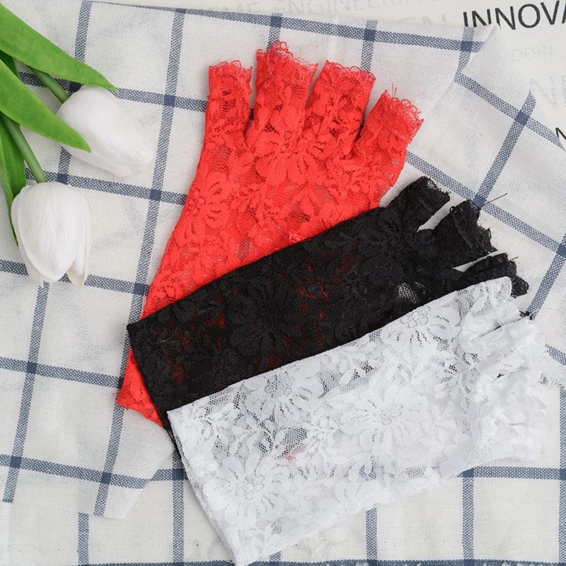 Tidyworm Women's Lace Gloves, Fingerless, UV Protection, Summer, Stylish, Floral