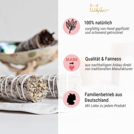 Luxflair White Sage Pack of 4 for Smoking, Incense Bundles 12-14 cm Long, Diameter Approx. 4 cm, Smudge Sticks, Smoking Sage, White Sage, Incense Set, Sage Bundle