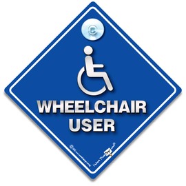 Wheelchair Super Bright Blue Car Sign with Suction Cups for Disabled or Wheelchair Users 14cm x 14cm
