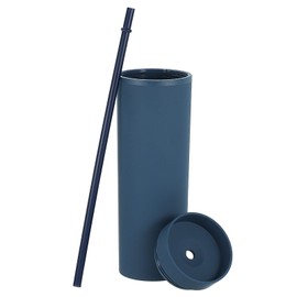 sourcing map Double Wall Tumbler with Straw and Lid, 16 OZ Acrylic Straight Bulk Insulated Reusable Clear Cold Cup Iced Coffee Cup for Parties Birthdays and Daily, Matte Dark Blue