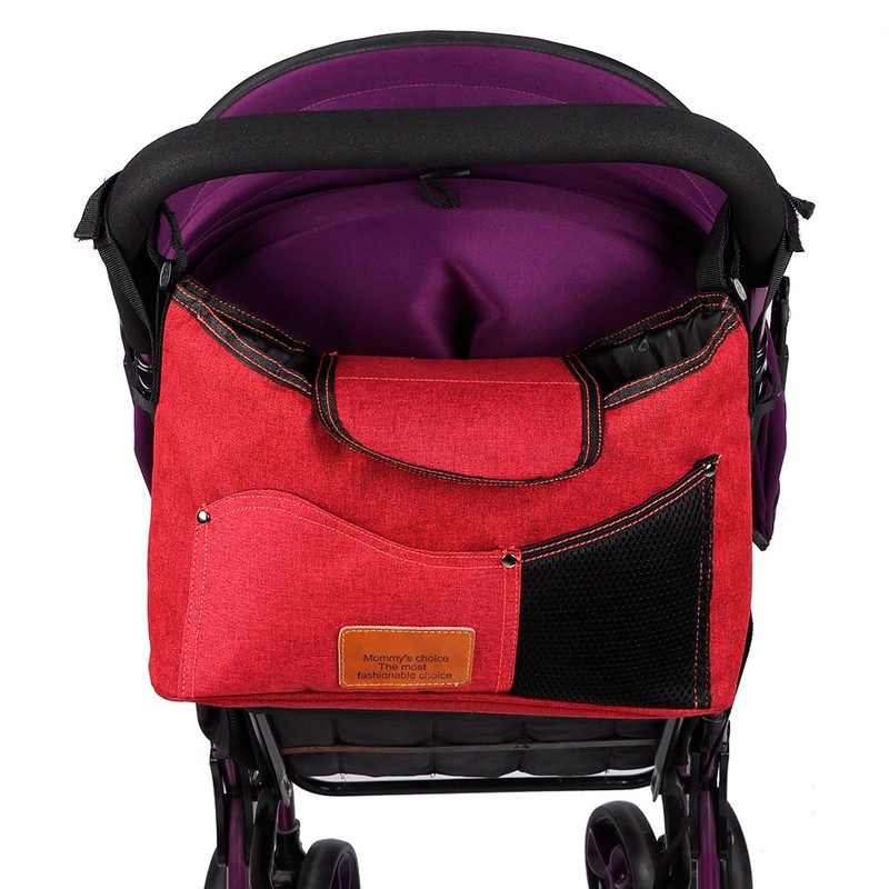 Large Capacity Hanging Stroller Organizer Bag Baby Carriage Storage Package(Red)