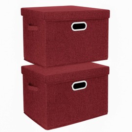 TYEERS Large Collapsible Storage Bins with Lids, Organization Bins for Closet Storage, Clothes Storage, Folding Storage Box with Lids for Home Office Storage - 2 Pack - Red Wine