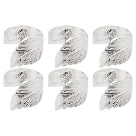 Povxlum Leaf Napkins Rings Set of 6, Leaf Napkins Rings for Table Decoration, Metal Leaf Napkins Holder Rings for Christmas Celebration, Silver