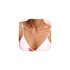 Turandoss 14K Gold Cross Necklace for Women - Dainty 14K Gold Plated Mary Pearl Cross Pendant Necklace for Women Gold Jewelry Gifts