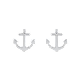 s. Oliver Women’s Stud Earrings SO PURE 11 mm Anchor 925 Silver Rhodium-Plated White - 2017244