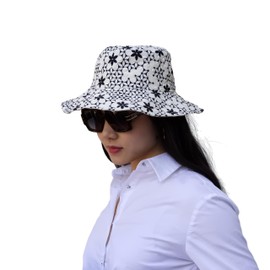 La Valentina NYC Floral Bucket Hat for Women - 100% Polyester - Classic Flower Design Ivory