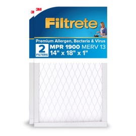 Filtrete 14x18x1 AC Furnace Air Filter, MERV 13, MPR 1900, Premium Allergen, Bacteria & Virus Filter, 3-Month Pleated 1-Inch Electrostatic Air Cleaning Filter, 2-Pack (Actual Size 13.81x17.81x0.81 in)