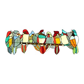 Chloe Lighting Birds ON A Vine Tiffany-Style Animal Design 26" x 9" Stained Glass Window Panel, Multi-Colored