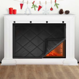 Fireplace Cover, Fireplace Blocker Blanket with Hook and Loop Tapes, Indoor Fire Place Draft Stopper for Heat Loss Insulation Black 42" W x 36" H