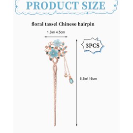 KGDUYC 3 Pieces Bridal Hair Accessories Wedding Gold Flower Hair Pins Gold French Hair Pin Hemfu Flower Clips Hair Clip Set Hair Accessories Floral Retro Headpiece with Tassel Traditional Hairpi