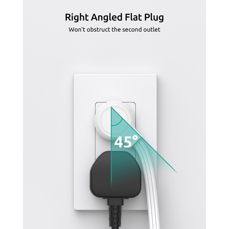 NUTICT Flat Extension Cord with 3 Outlets, 1.5ft Short Extension