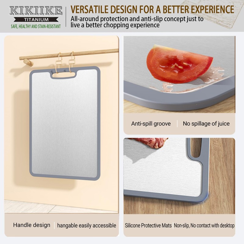 Titanium Cutting Board Double-sided non-slip silicone edging Pure Titanium Cutting