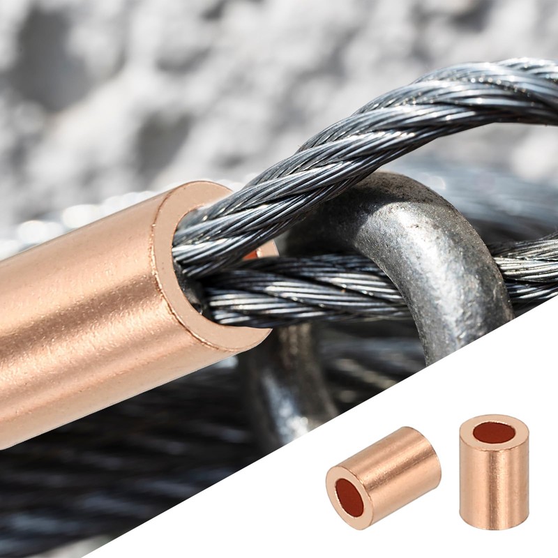 sourcing map 1/16"(1mm) Wire Rope Stop Sleeve, Copper Crimping Loops