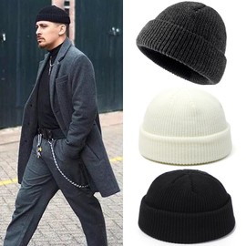 SaKaguro 2 Packs Fisherman Beanies for Men Women Warm Winter Hats Outdoor Warm Hat (Black, Grey)