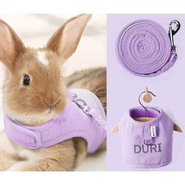 MANON ROSA Rabbit Harness Leash Set Escape Proof Walking Gear Adjustable Reflective Letter Print Pet Vest for Bunny Dog Kitten Cat Ferret Small Animals (Medium,Purple)