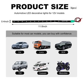 Wevdn 6 PCS 15 LED Strip Underbody Light, DC 12V 1Ft Flexible Underglow Car LED Light Strip with 6 Inch Wire, Waterproof LED Interior Exterior Decoration for Car Truck Motorcycle (Green)