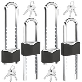4 Pcs Long Shackle Padlock with Key 2 Inch Solid Brass Removable Adjustable Length Black Shackle for Gates, Cabinets, Motorcycle, Bike Lock